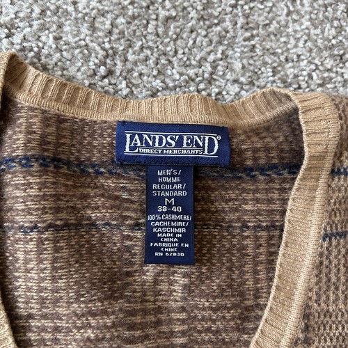 Suéter de cachemir Lands End cuello en V para hombre talla: tostado mediano a cuadros preppy - Imagen 3 de 6