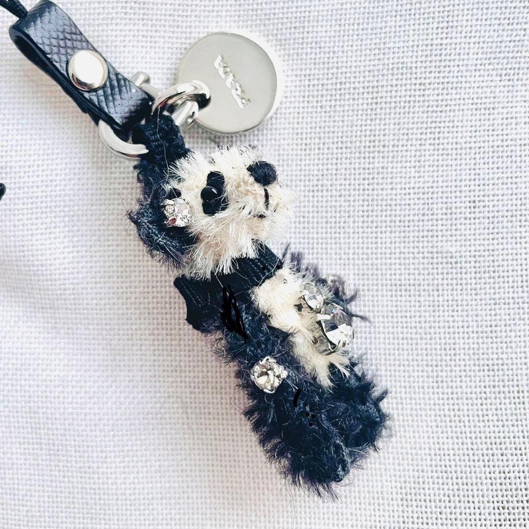 Prada Fur Animal Motif Keychain Charm Black & White Leather Strap Used thumbnail 3