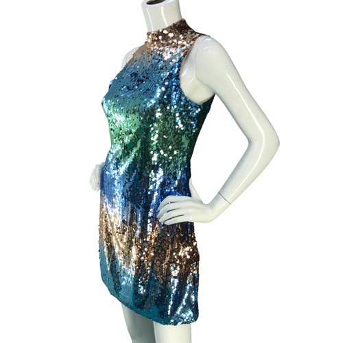 Aidan Mattox Womens Size 2 Dress Sequin Ombre Halter Mock Neck Mini Shift - Picture 4 of 17