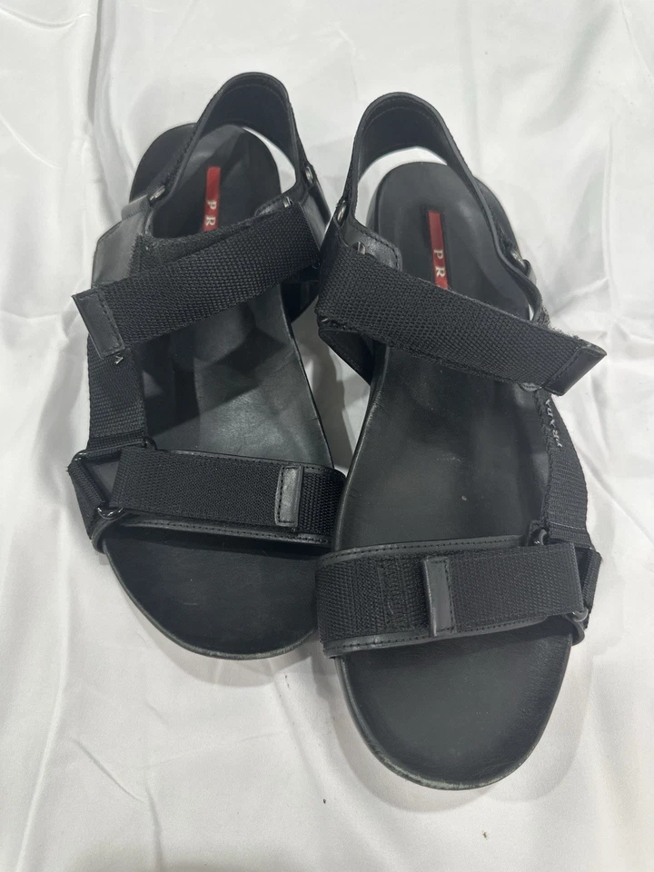 Sandalias Prada de cuero de nailon negras para hombre talla 8,5 | Hechas en Vietnam | Estilo 4X 2984 Foto 3 de 4