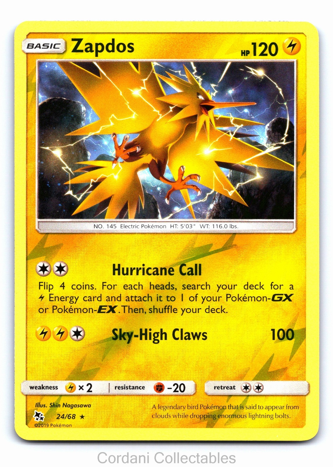 Zapdos 24/68 - Hidden Fates - Reverse Holo Pokemon Card - Near Mint