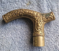 Vintage Brass Handle Ornate Floral Walking Stick Cane