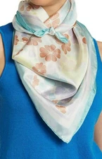 kate spade Womens Scarf Large Square Silk Clover Patchwork  Pale Dogwood NWT