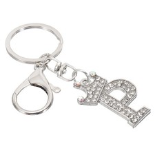 Initial Letter Keychain, Letter P Crown Design Charm, Silver Tone