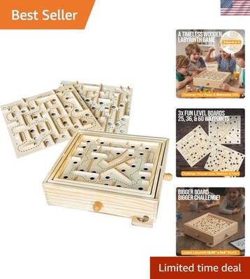 Interactive Wooden Maze Game for Ages 6+   3 Difficulty Levels & Steel Marbles