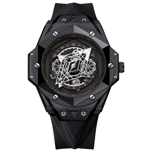 New Stylish Men's Waterproof Silicone Quartz Watch with Black Leather and Stainl - Picture 2 of 18