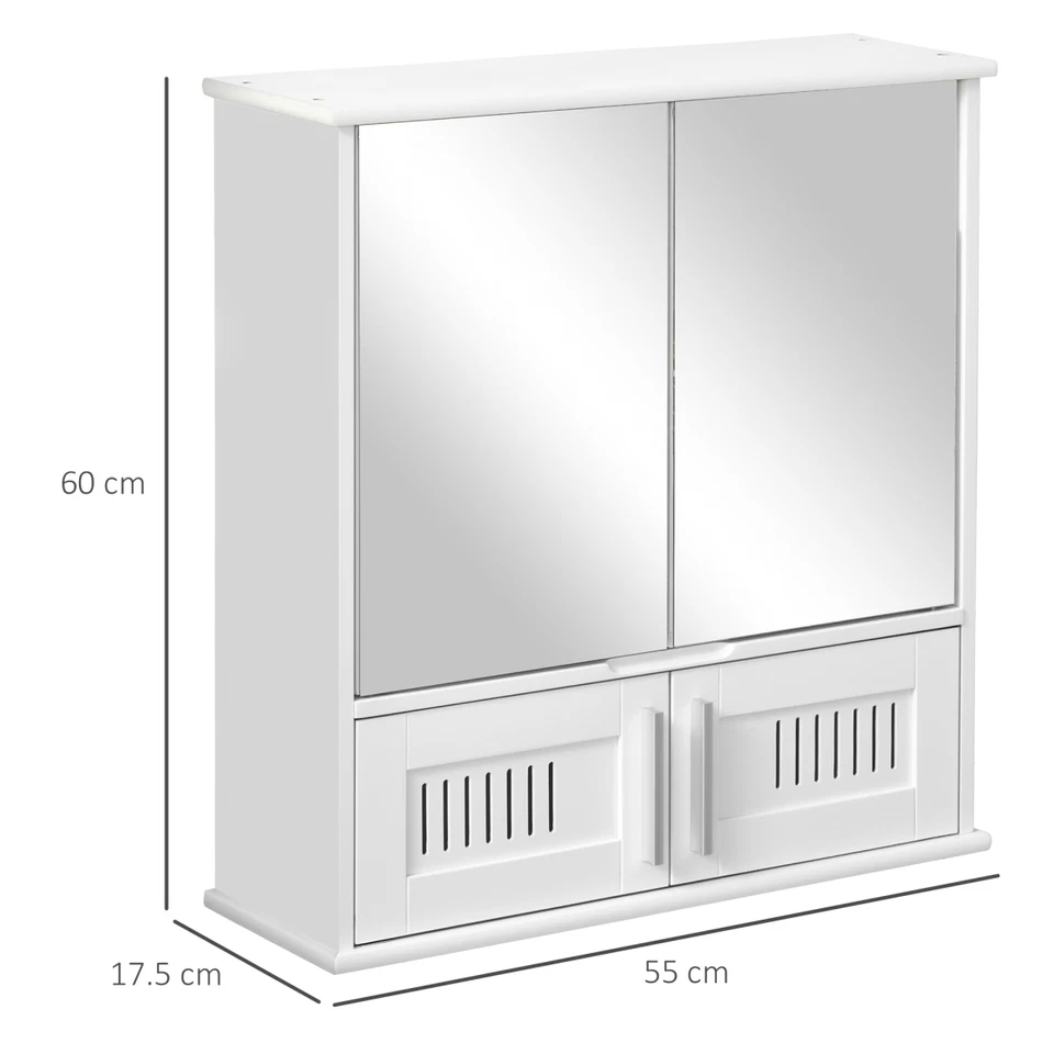 Armário espelho banheiro MDF branco parede portas duplas 55x17,5x60cm armazenamento - Imagem 3 de 4