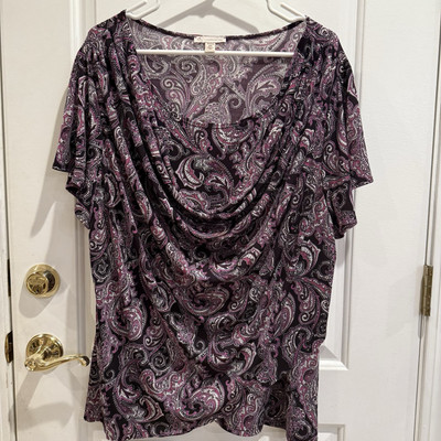 DB Established 1962 Womens 2X Floral Knit Scoop Neck Stretch Fairycore USA Made 