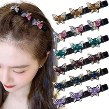 6pcs Butterfly Duckbill Braided Clips, Sparkling Rhinestone Hair Clips for Wo...