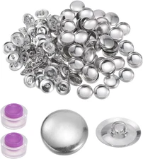 100 Sets Self Cover Button Kit 24L 0.6" 15Mm with Wire Backs Aluminum Buttons to
