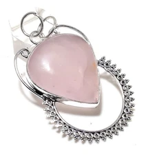 Rose Quartz Gemstone Handmade 925 Sterling Silver Jewelry Pendant 2.60" f404