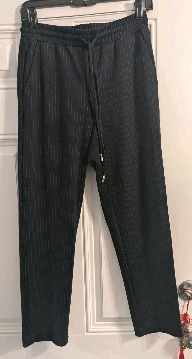 Loft Pants Drawstring Blue Pinstriped Staight Leg… - image 1