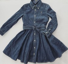 NWT, Girls Polo Ralph Lauren Belted Denim Cotton Shirt Dress. Size 6. Eu 116