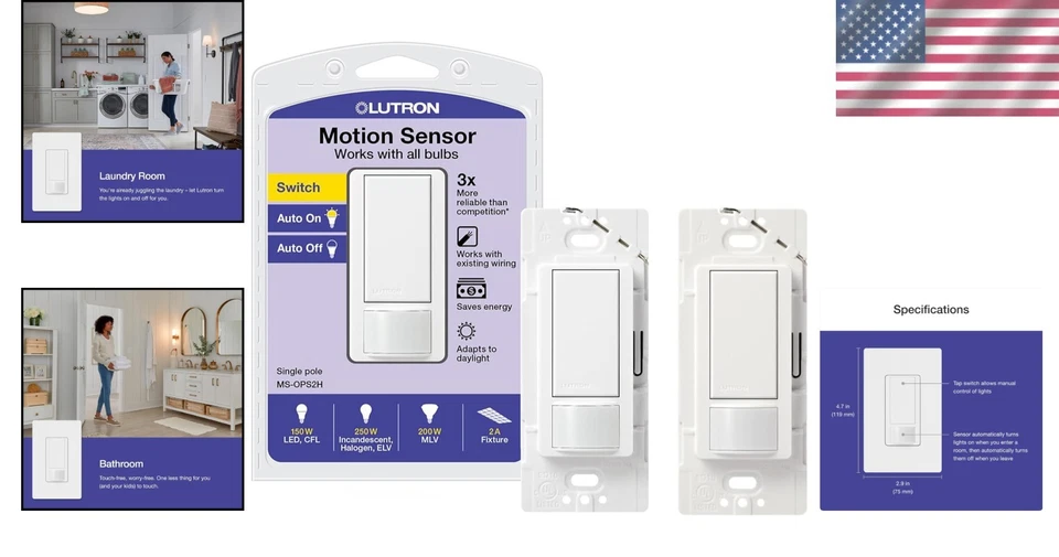 Automatic Occupancy/Vacancy Motion Sensor Switch - Ideal for Bathrooms & Garages - Image 2 of 4