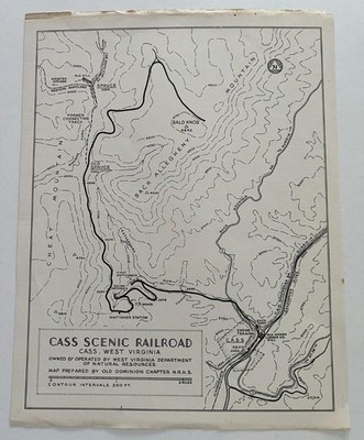 Cass West Virginia Scenic Railroad Map Old Dominion Chapter NRHS c: 1960's