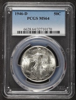 PCGS MS64 1946 D 50c Walking Liberty Half Dollar White Coin