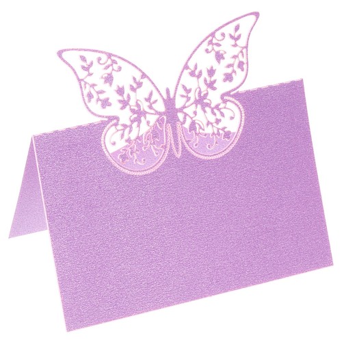 50Pcs Table Name Place Cards Hollow Butterfly Cut Design Blank Card Purple