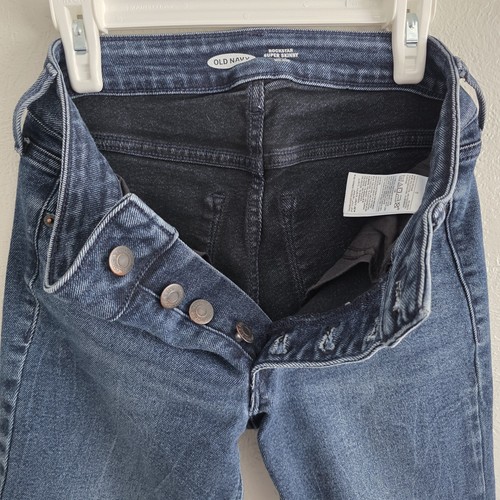 Old Navy Womens Rockstar Super Skinny Ankle Mid-Rise Dark Wash Denim Jeans Sz 0 - Picture 7 of 9
