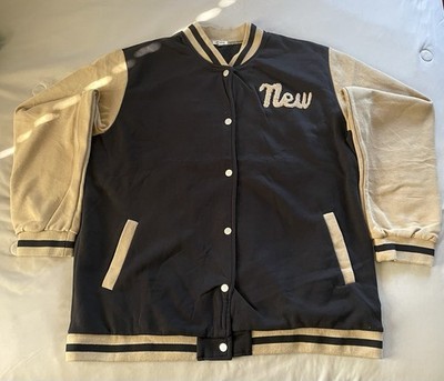 I BELIEVE Plus Letter Patch Detail Drop Shoulder Tow Tone Varsity Jacket - 3XL