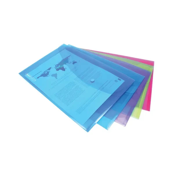 Rapesco 0688 ECO Recycled Popper Wallets, A4+ Assorted Bright Transparent Colour