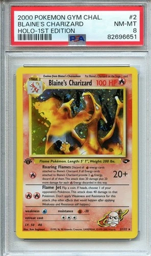2000 TCG POKEMON GYM CHALLENGE BLAINE'S CHARIZARD #2/132 1ST EDITION HOLO PSA 8