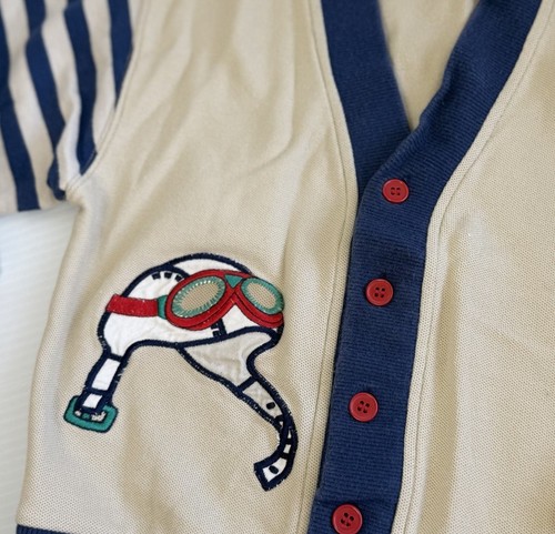 Gymboree Aviator Line Cotton Cardigan Sweater Boy Size L Rainbow Tag Biplane Cap - Picture 4 of 10