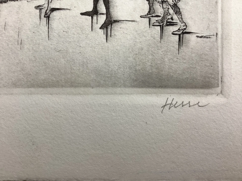 Altes Bild handsignierte Radierung rückseitig Sammlungsstempel & Katalognummer - Bild 3 von 4