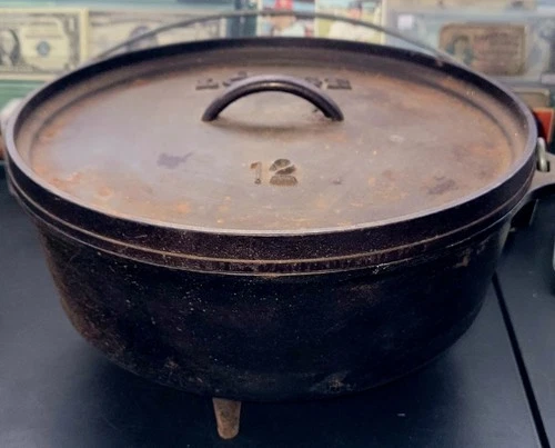 Old Vintage Lodge 12 Cast Iron Camp 3 leg Dutch Oven Cast Iron Pot Discontinued