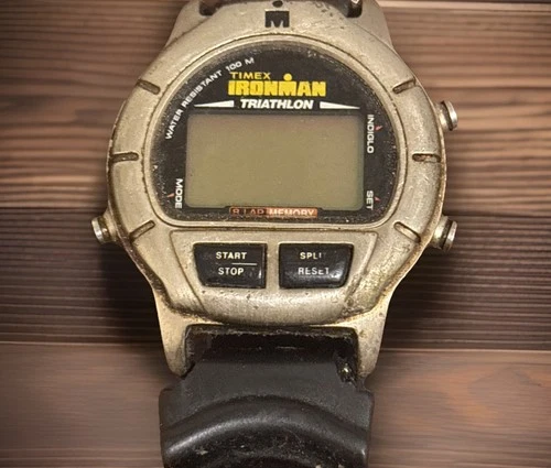 VTG Timex Watch 40mm Black Ironman Triathlon 8 Lap Digital Sport 90s
