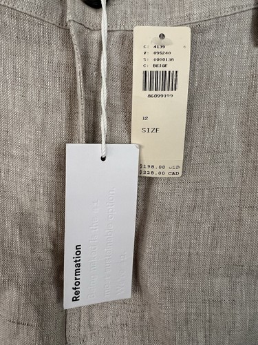 NEW Reformation Skirt Women Beige Tazz Linen Maxi Skirt Front Slit - Size 12 - Zdjęcie 8 z 15