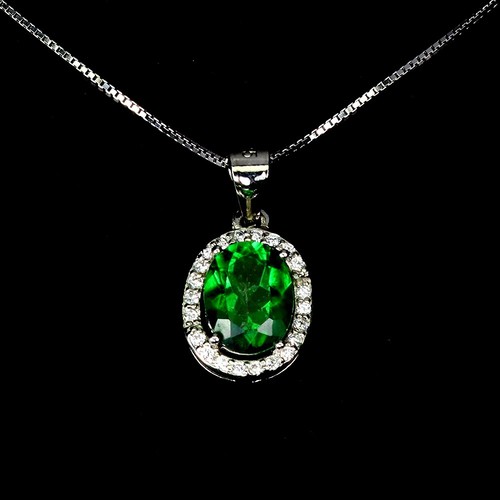 925 Sterling Silver Necklace Oval Green Topaz 9x7mm Gemstone Jewelry 18 Inches