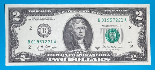 1957 February 21 : B 01957221 A BIRTHDAY Note $2 Two Dollar Bill (_1957/2/21) - Picture 2 of 4