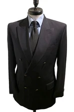 Jones New York Men's Blazer, Black, Size 42L Double Breasted Wide Peak Lapel