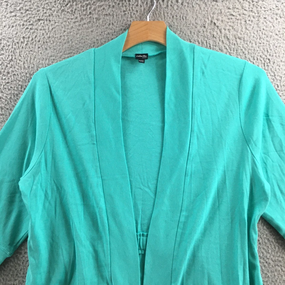 Cárdigan suéter Rafaella para mujer 1X algodón verde azulado manga 3/4 frente abierto informal Foto 2 de 4