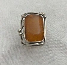 Sterling Silver .925 Natural 15mm x 20 Rectangular Baltic Amber Ring Sz 5.5
