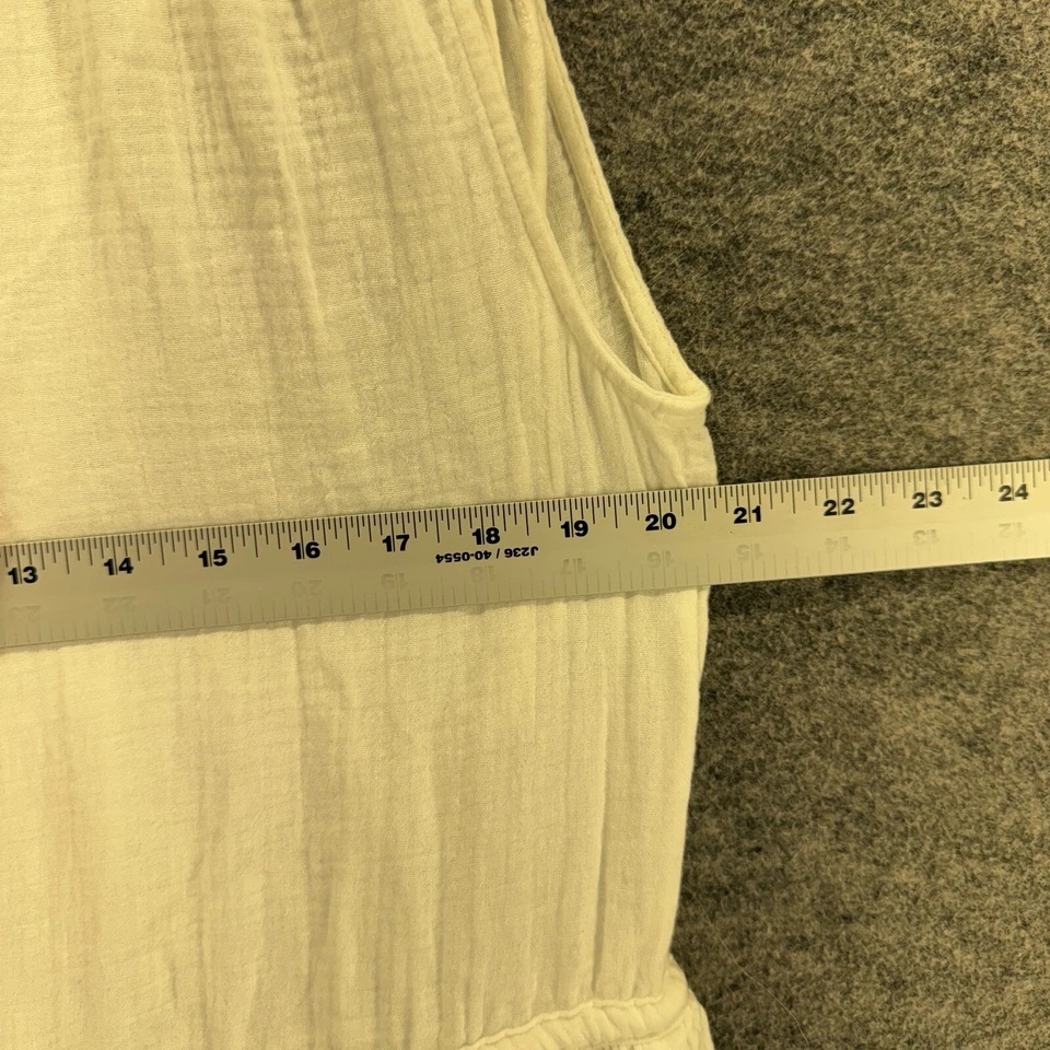 Vestido H&M Mujer M Mediano Blanco Cambio Midi Cuello en V Sin Mangas Algodón Cordón Foto 4 de 4