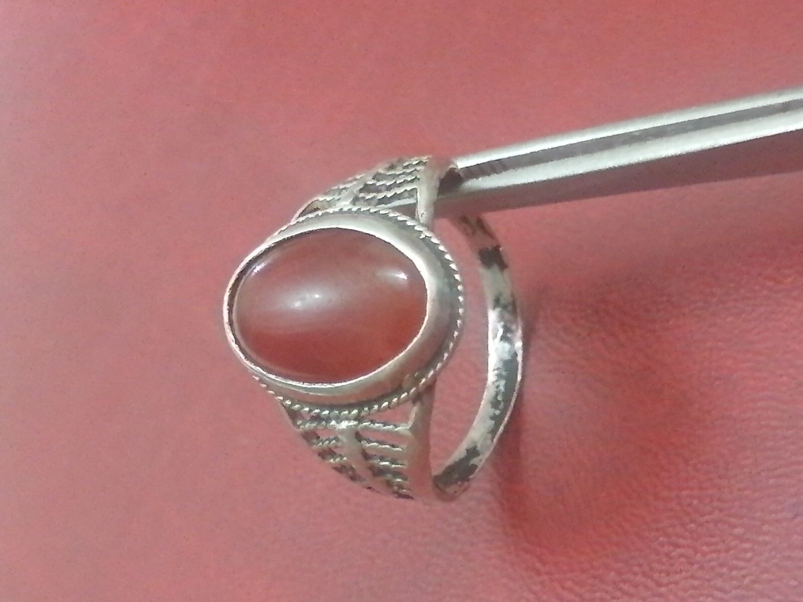Lovely Openwork Solid Silver Cabochon Carnelian R… - image 4