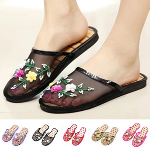 Chinese Mesh Floral Women Slippers Slides Slip On Flats Flip Flop Loafers Mules! - Picture 4 of 37