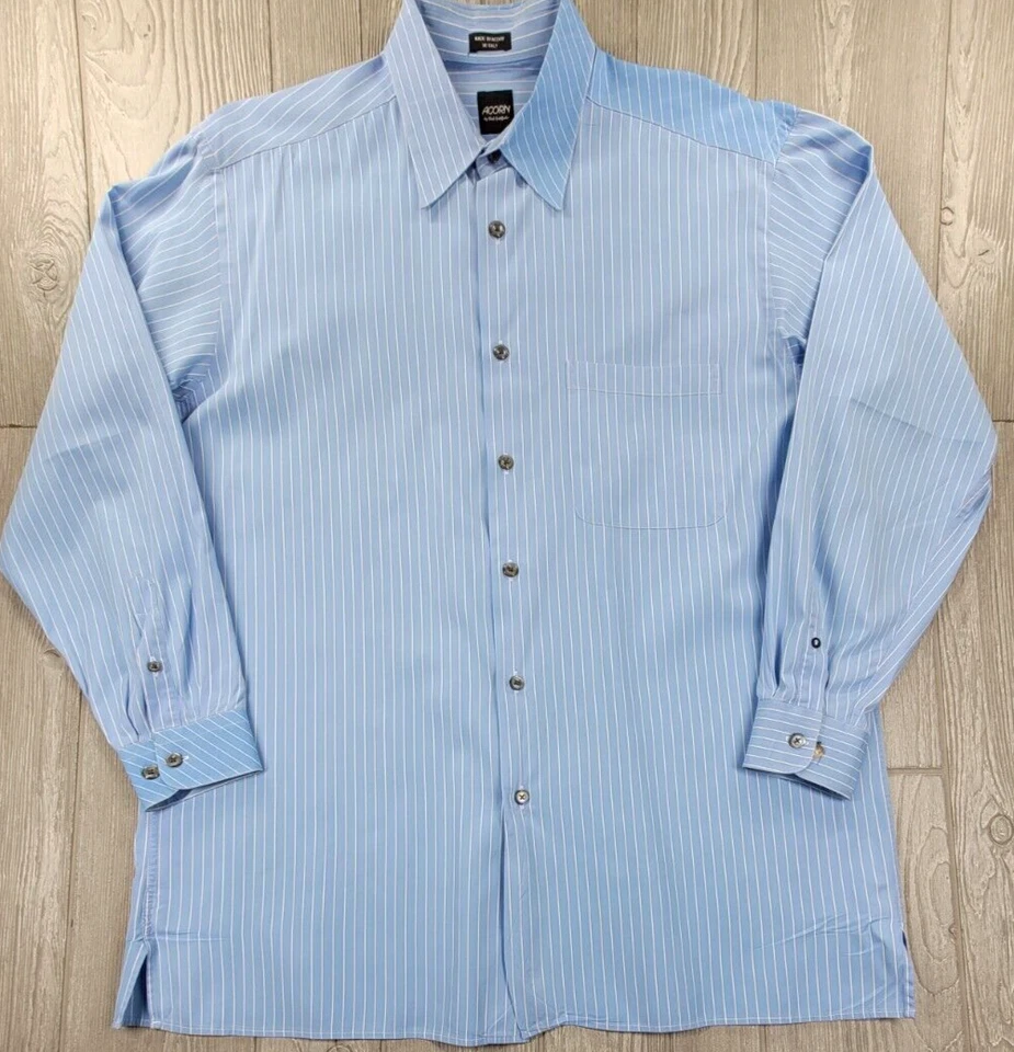 Acorn Bob Goldfeder Long Sleeve Soft Blue Striped Fun Shirt Button Up Italy Sz L - Image 2 of 4