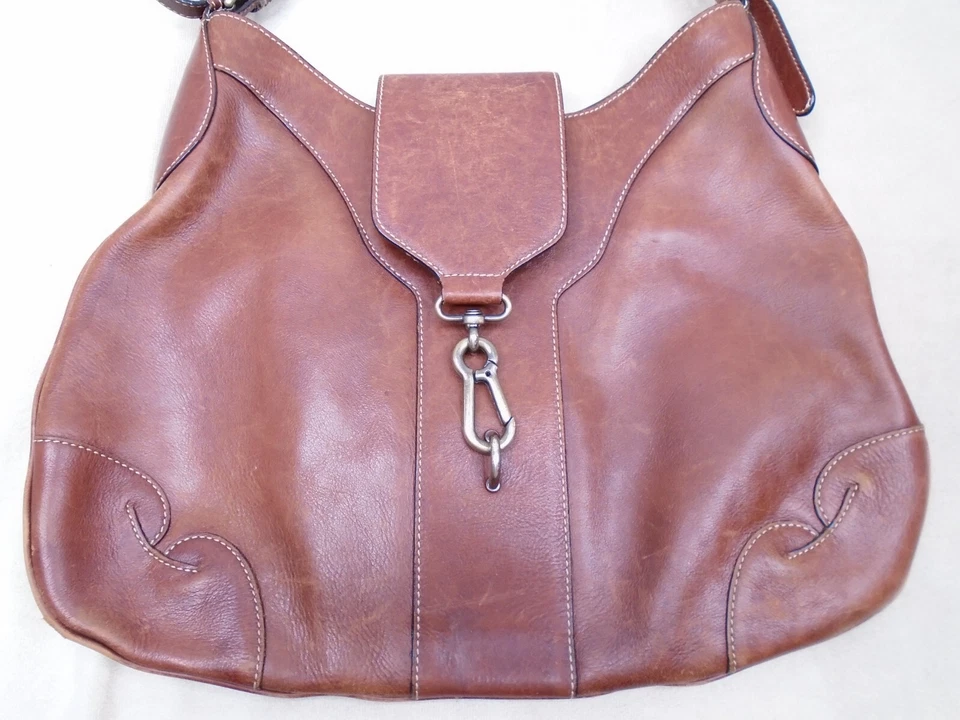 Bolso de hombro Monsac de cuero marrón liso clásico vintage Hobo Satchel Foto 2 de 4