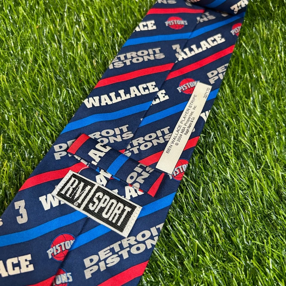 RM Sport Detroit Pistons Ben Wallace NBA Necktie Silk Blue Red Vintage Mens - Image 3 of 4