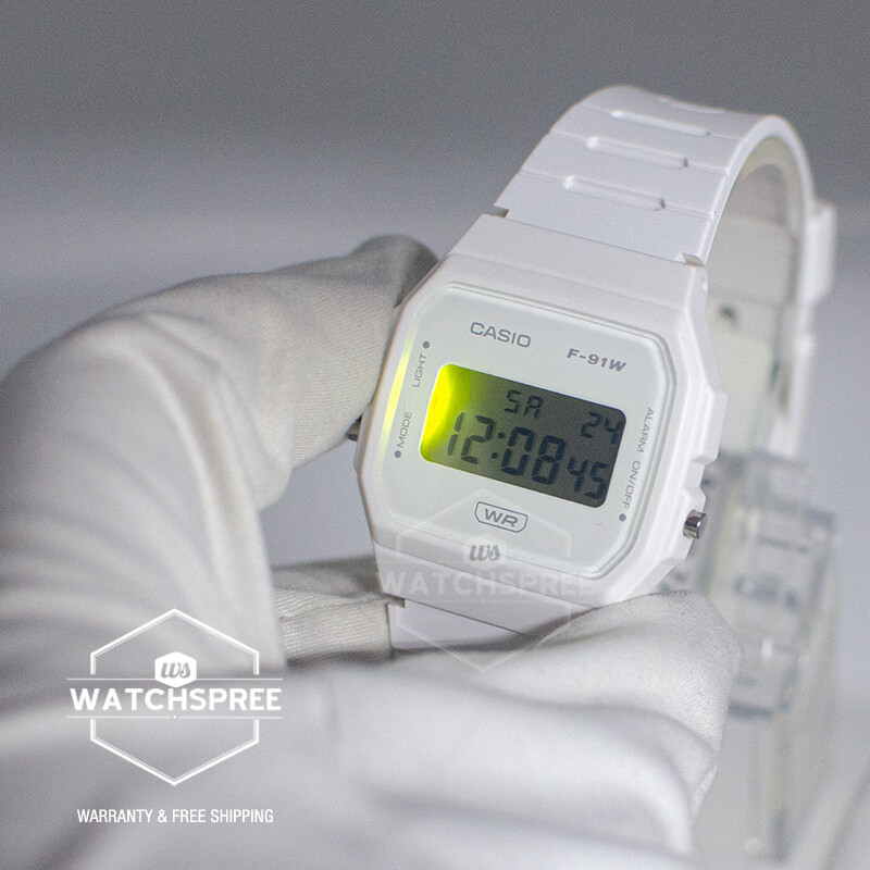 Casio Digital Pop Series Bio-Based White Resin Band Watch F91WB-7A