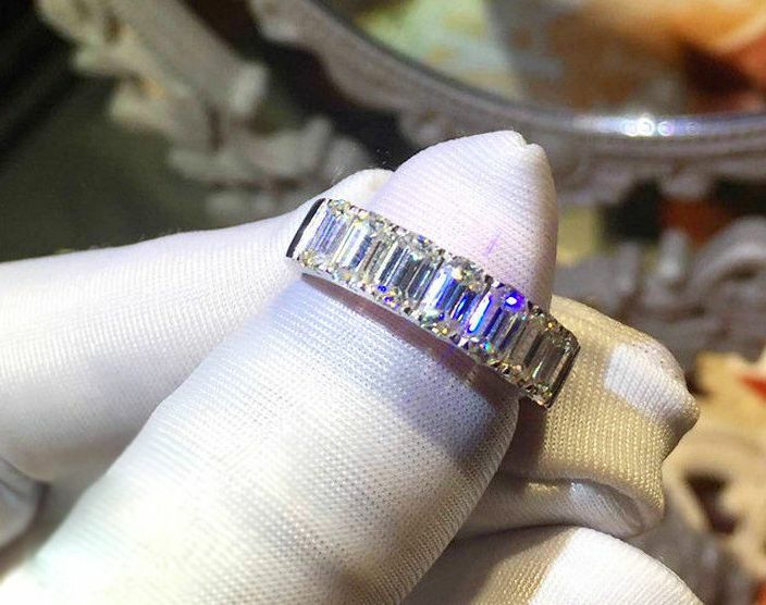 4x6 MM Stone Emerald Cut CZ Solitaire Wedding Band 14K White