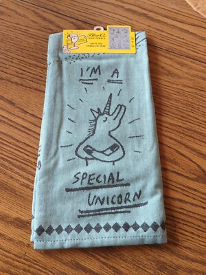 New Blue Q Printed Dish Towel Tea Towel I'm a Special Unicorn Kitchen Blue Green