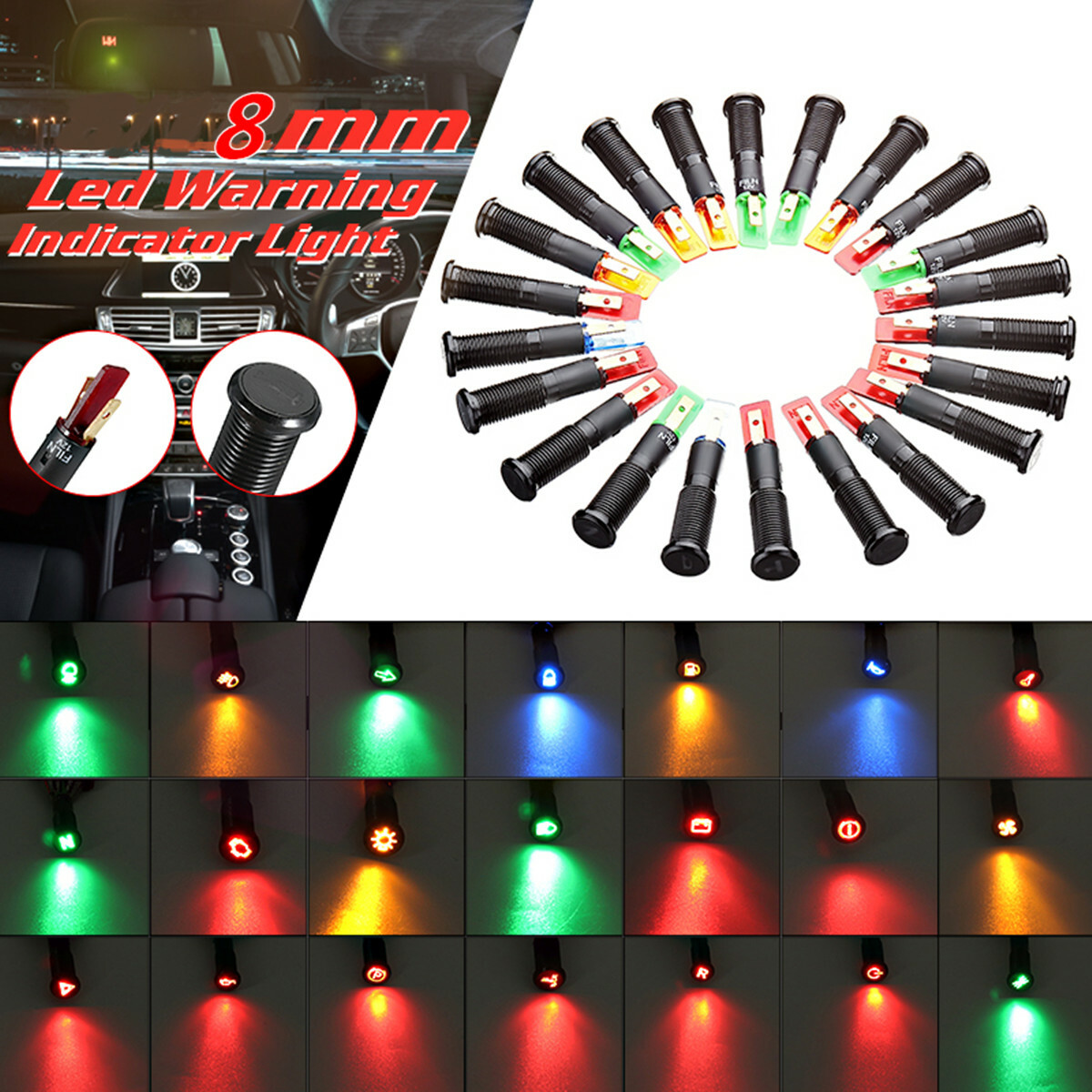 12V-400V LED Warning Light 3 Colors 10 Indicator Lap Car Van Boat Indicator Light Pilot Dash - View #7
