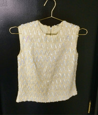 Vintage Womens Ivory Cream Colorful Beaded Sequins Sleeveless Blouse Size Small