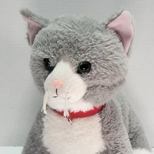 Build A Bear Promise Pets Gray White Kitty Cat Plush Red Collar Green Eyes