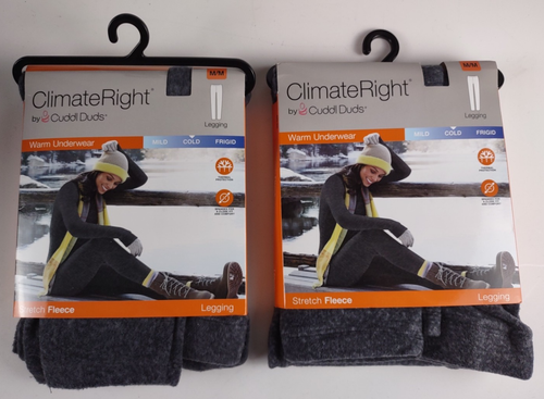 2 Climate Right Cuddl Duds Women Plush Stretch Fleece LEGGINGS - GRAY - MEDIUM