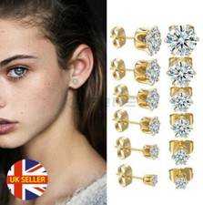 Hypoallergenic 14K Gold Dipped 3-8MM Round Cubic Zirconia Crystal Stud Earrings