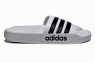 Adidas Adilette Slides Mens Size 11 White With Black Stripes 